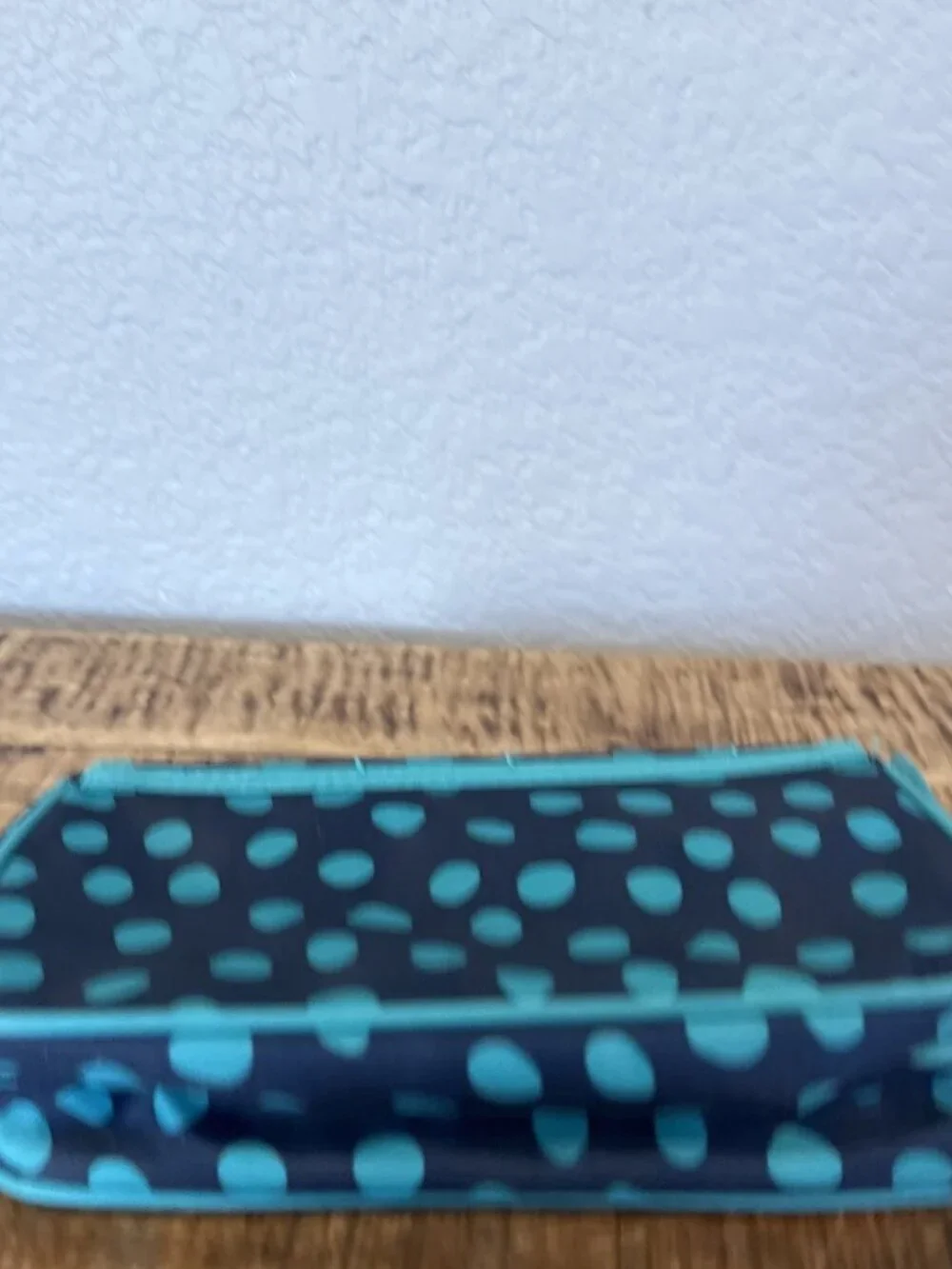 Thirty One Mirror Makeup Cosmetics Bag Navy With Green Polka Dots Tri Fold